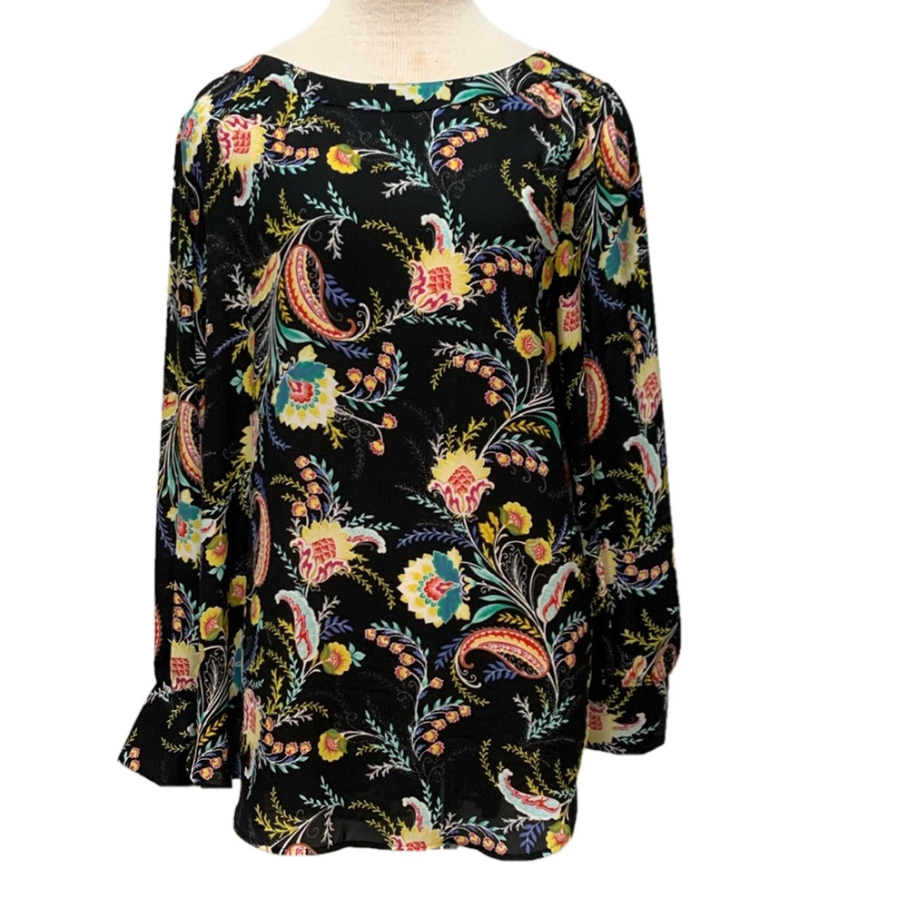 Loft sz XL black floral and paisley long sleeve top